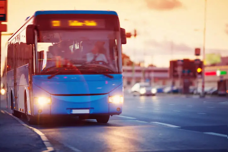 Bus driving down the road